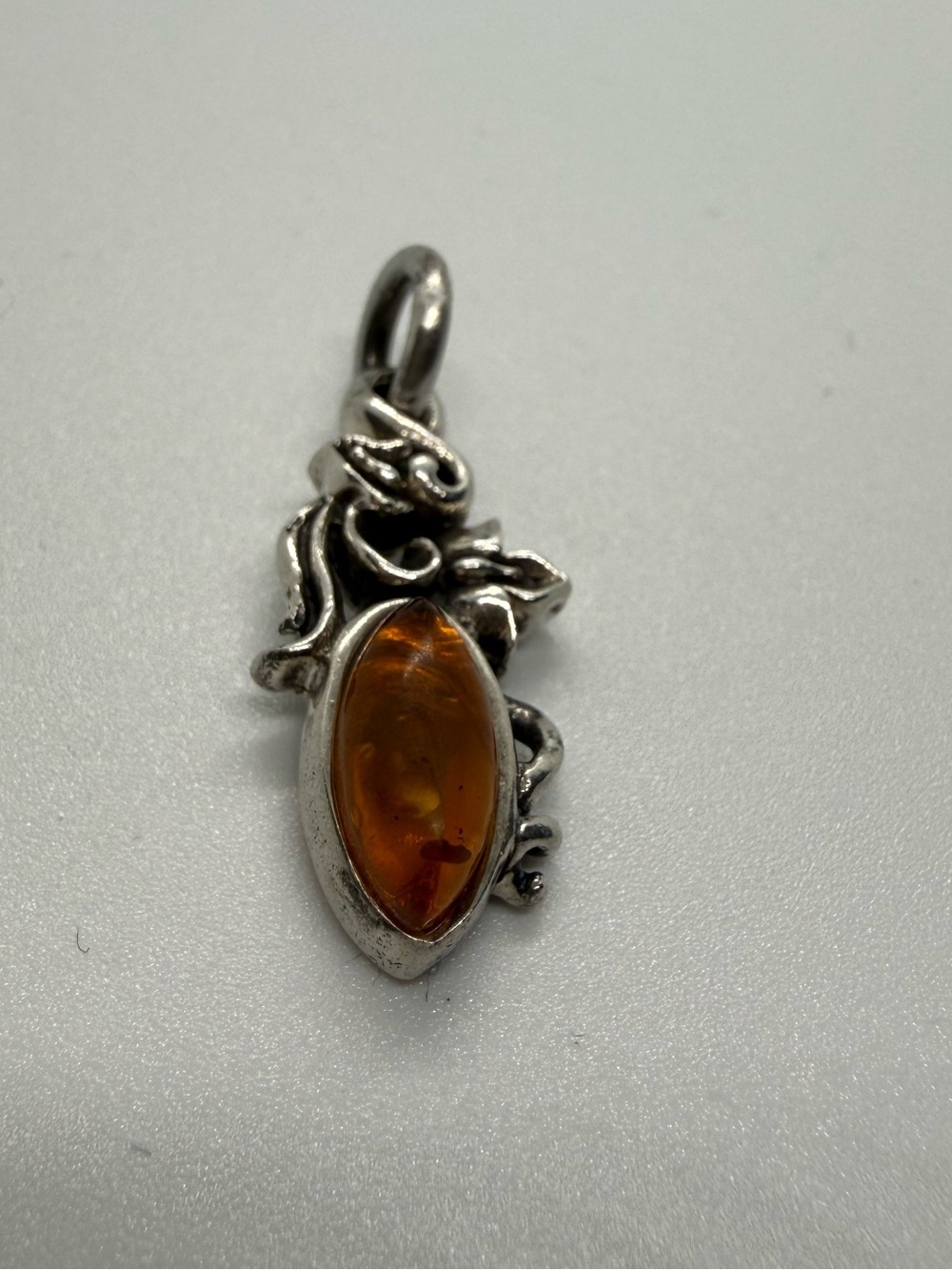 Vintage Amber Tone Scroll Floral Pendant 1.25”